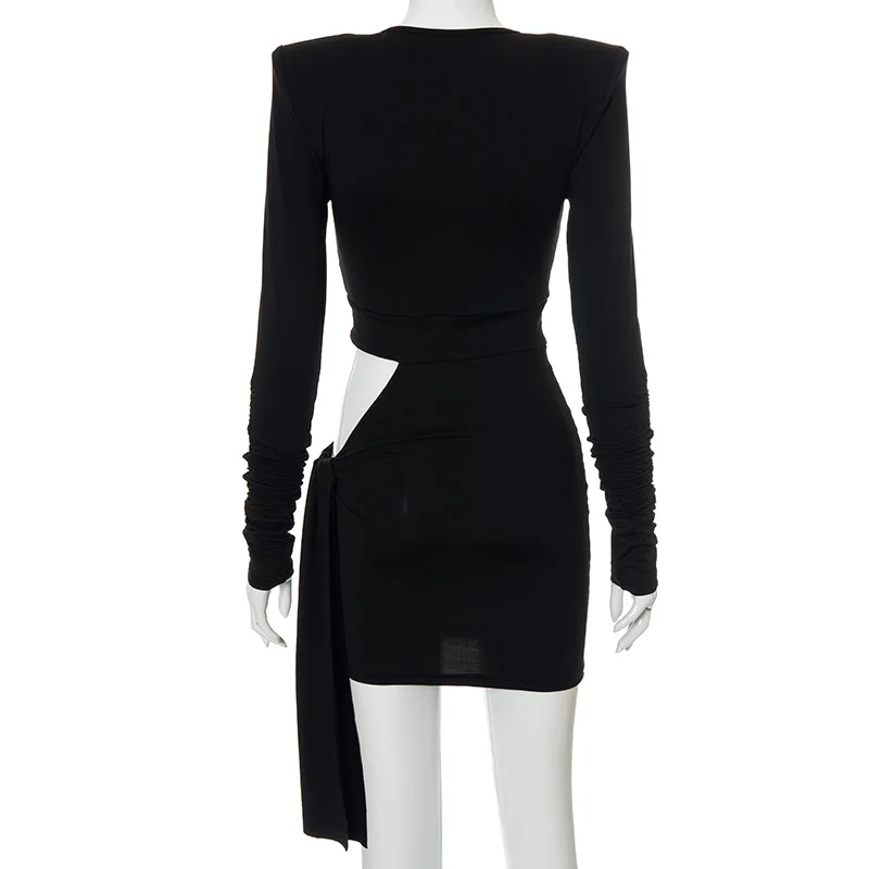 Custom Sexy Solid Crew Neck Hollow Out Bodycon Dress Spring Black ...