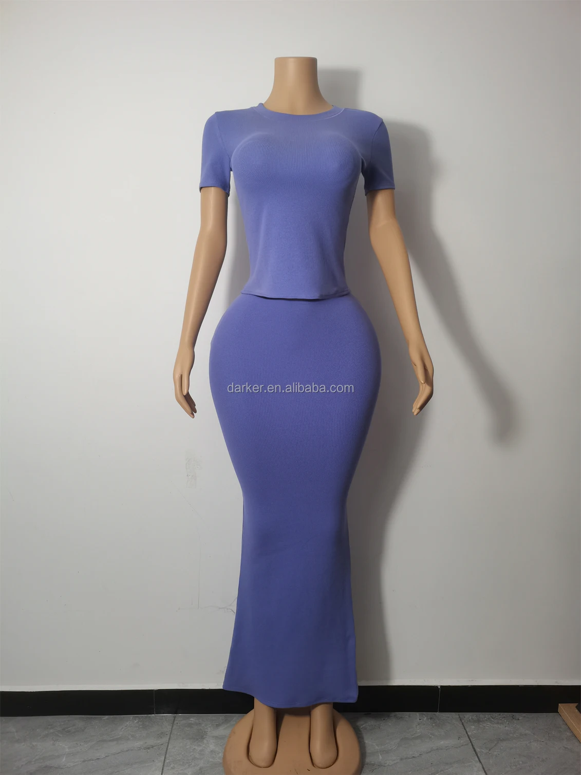 bodycon dresses for tall ladies High Quality Girl Friendly 2 Pieces Set Cotton Lady Elegant Latest Design Ribbed Floor Length Skirt Maxi bodycon midi dress formal