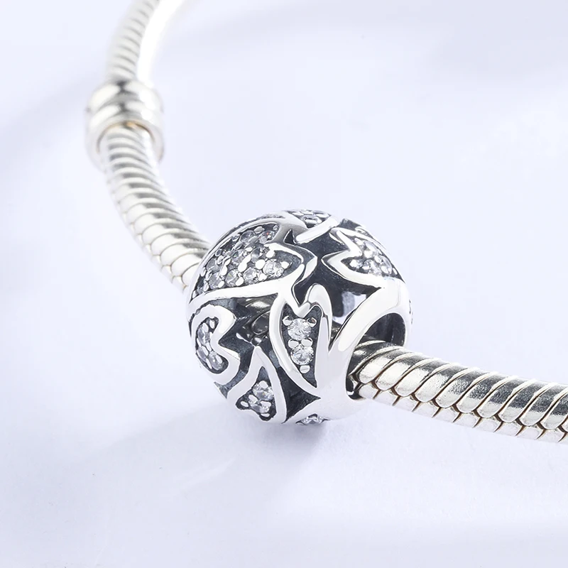 Heart Ball Dangle Charm Cz Beads 