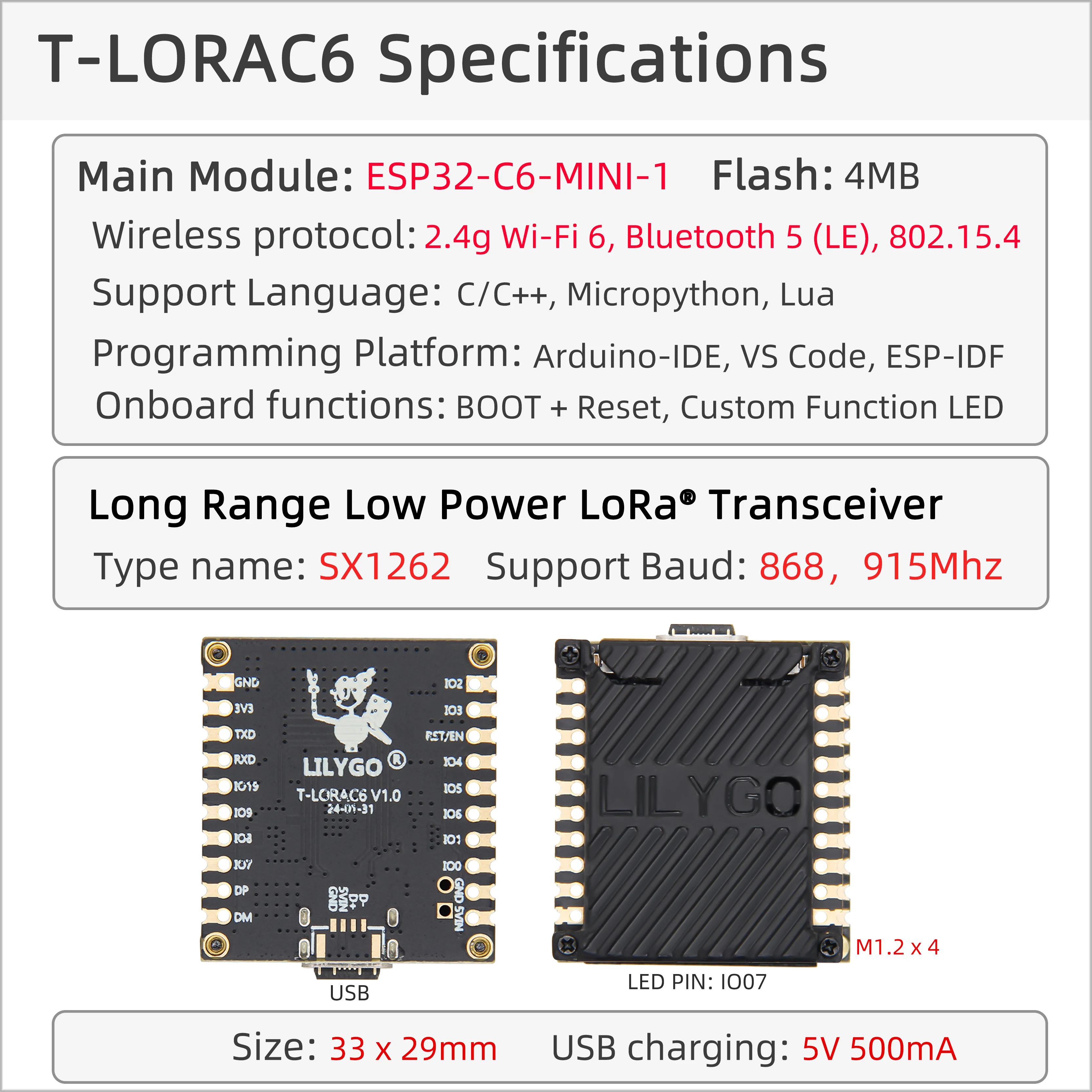 LILYGO T-LoRaC6 ESP32-C6 SX1262 LoRa Module from LILYGO on Tindie