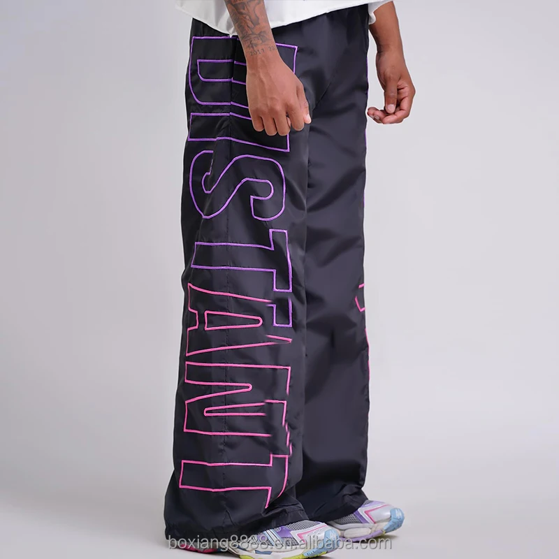 Custom Logo High Quality Streetwear 3D Embroidery Wide Leg Pants