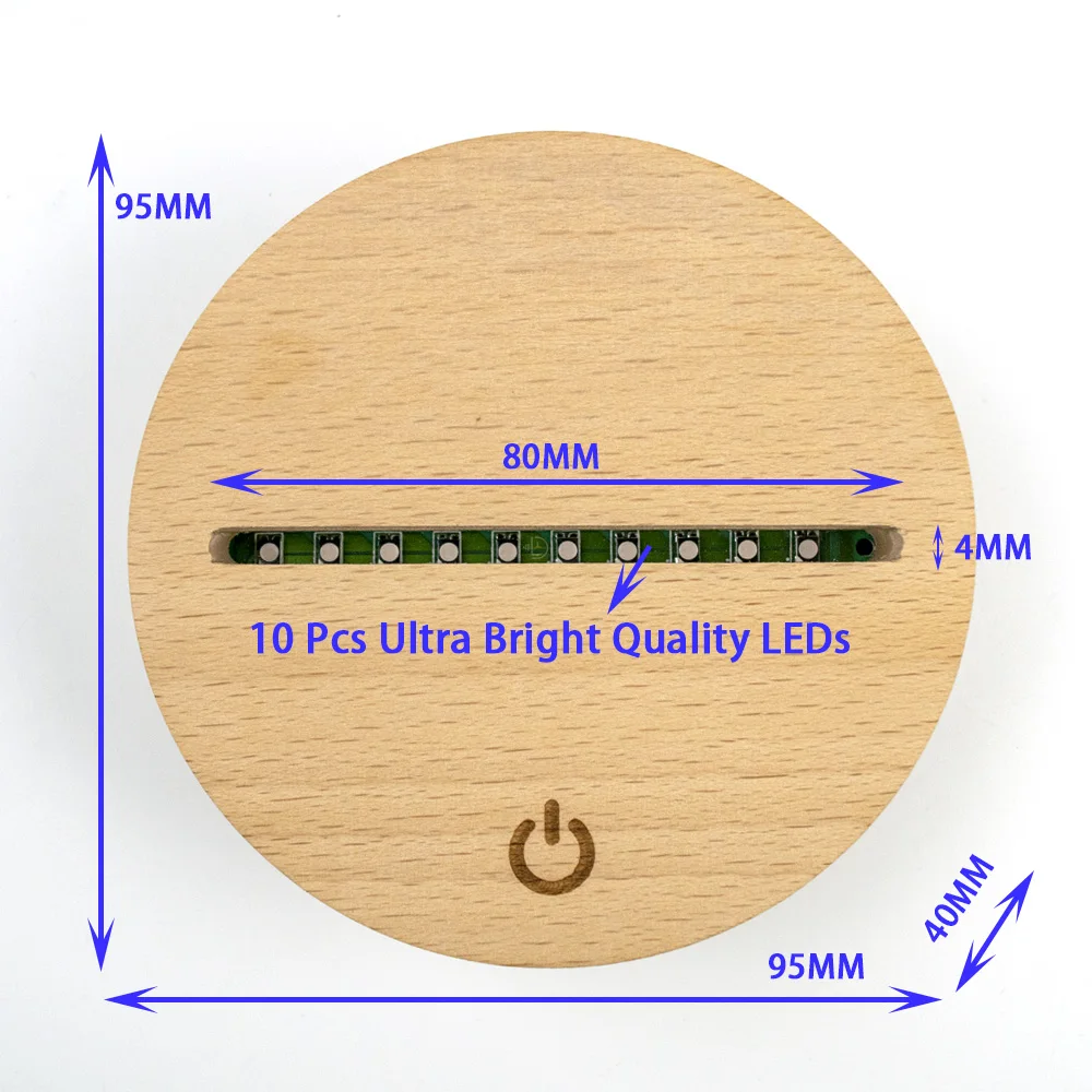 7 Color Changing RGB Round Wood Lamp Base for 3D Acrylic Visual LED Night Light USB AAA Battery Power