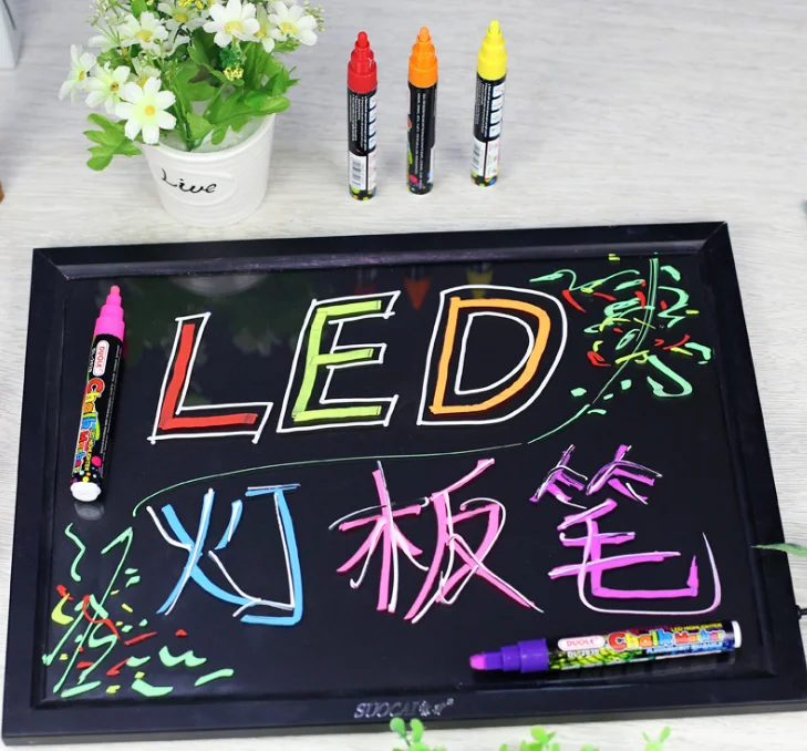 Легкая сухая маркерная ручка с жидким мелом для окон 5 мм, Меловые маркеры с цилиндрическим наконечником, светодиодный флуоресцентный маркер для краски