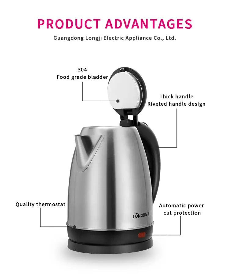 1.8l Stainless Steel Electric Kettle 360 Degree Rotational Base Hotel