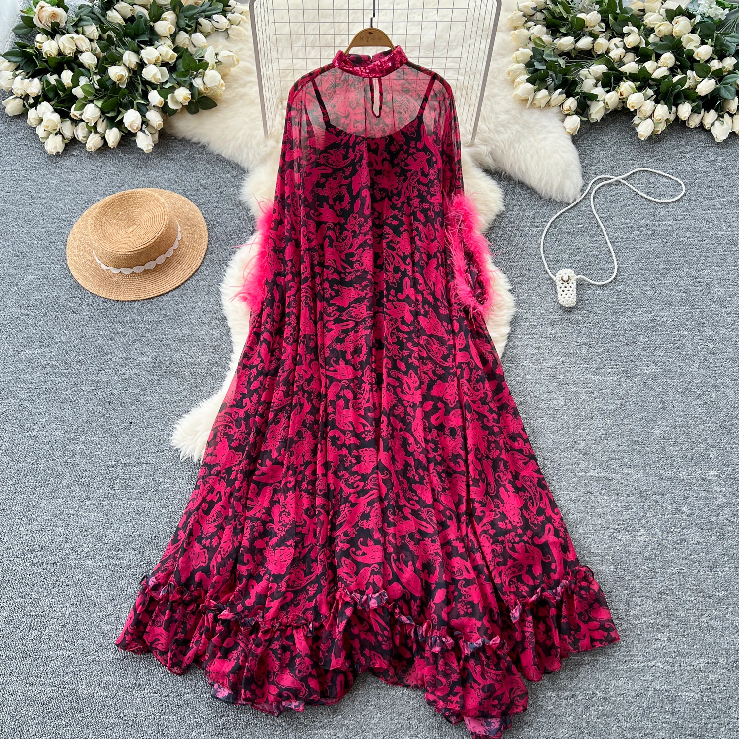 chinese dress ladies Women's 2 pieces dress, layered tunic dress set, cotton tank dress, ch –  lijingshop main image 1