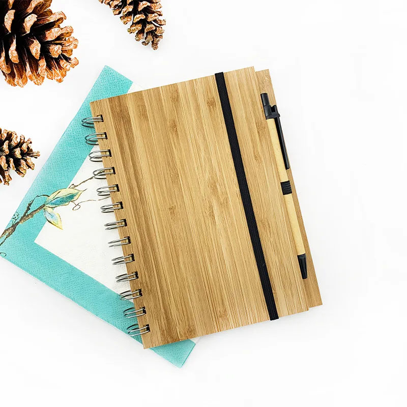 Oempromo custom recycled bamboo cover notebook with pen customized bamboo notebook set