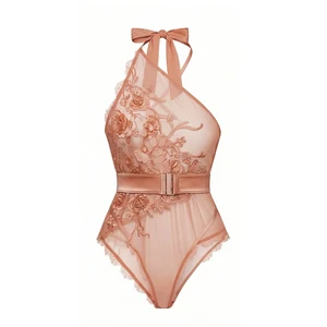 Top Wholesale Lace Bra with 3D Floral Embroidery One Shoulder Halter Sexy Underwear Women Lingerie for Lady Couture Lace Bra