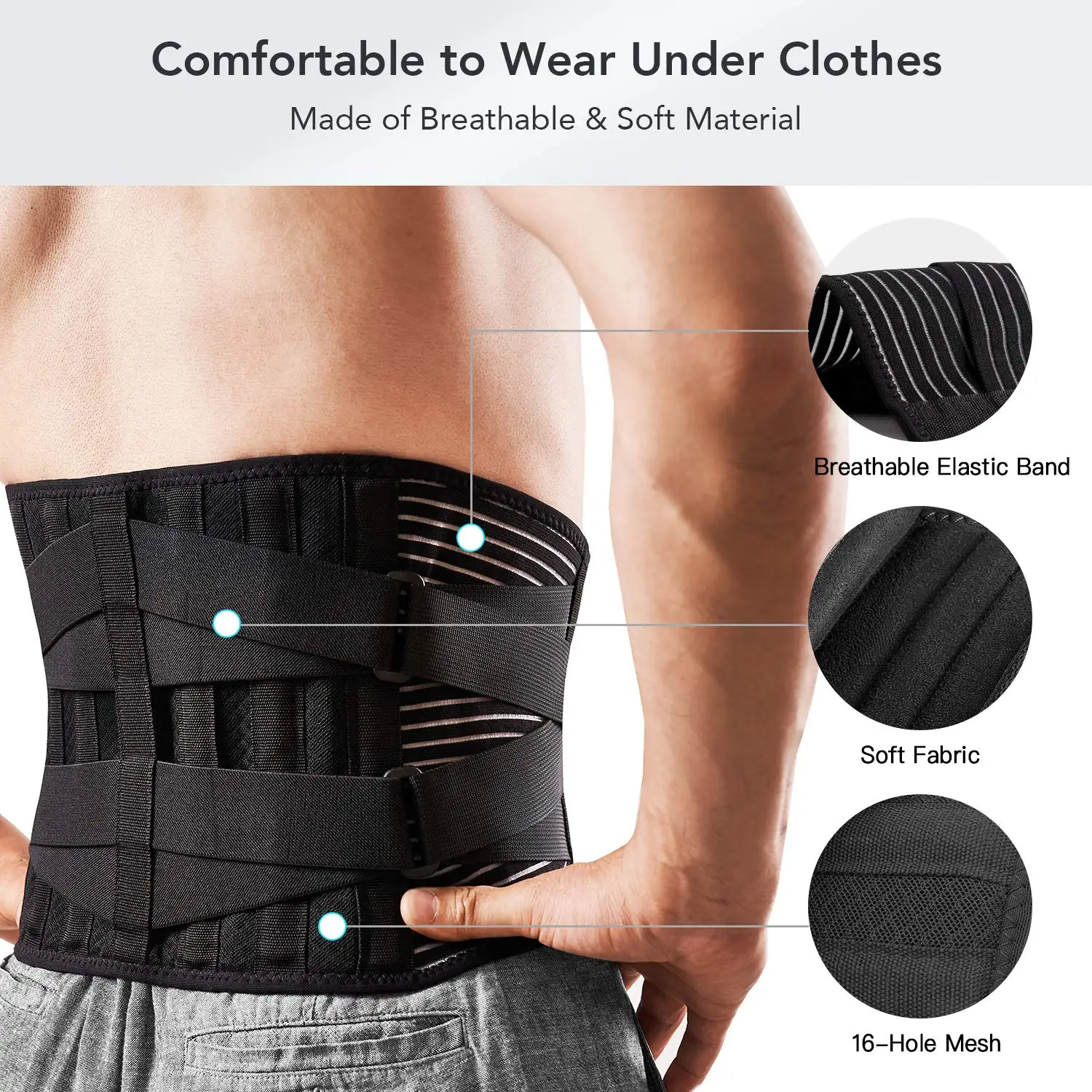 Adjustable Working Waist Back Brace Lumbar Support Belt With Removable ...