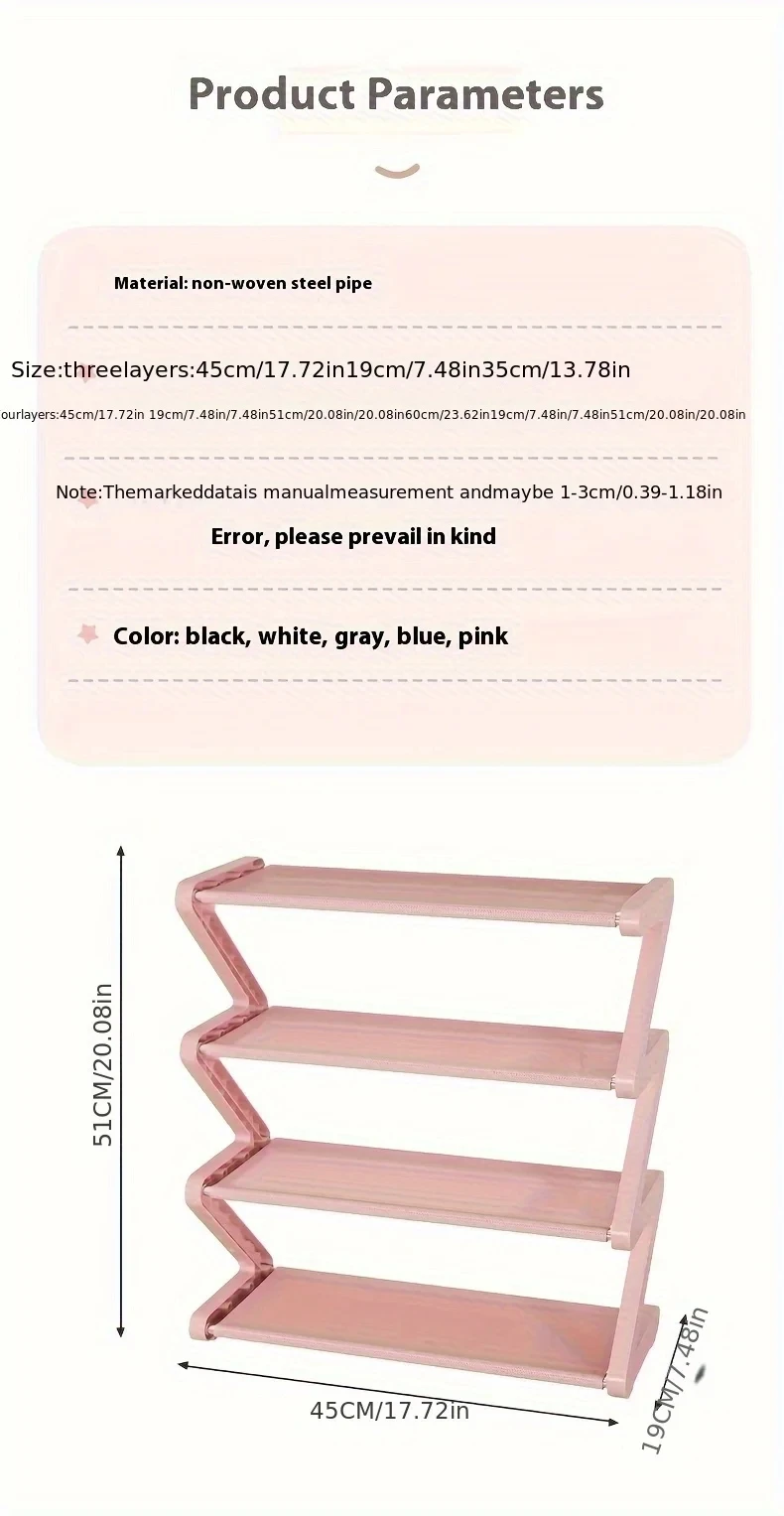 4-Tier Pink Z-Shaped Shoe Rack - Floor-Mounted Storage Rack for Living Room Bedroom & Entryway|Shoe Rack|Shoe Storage Organizer