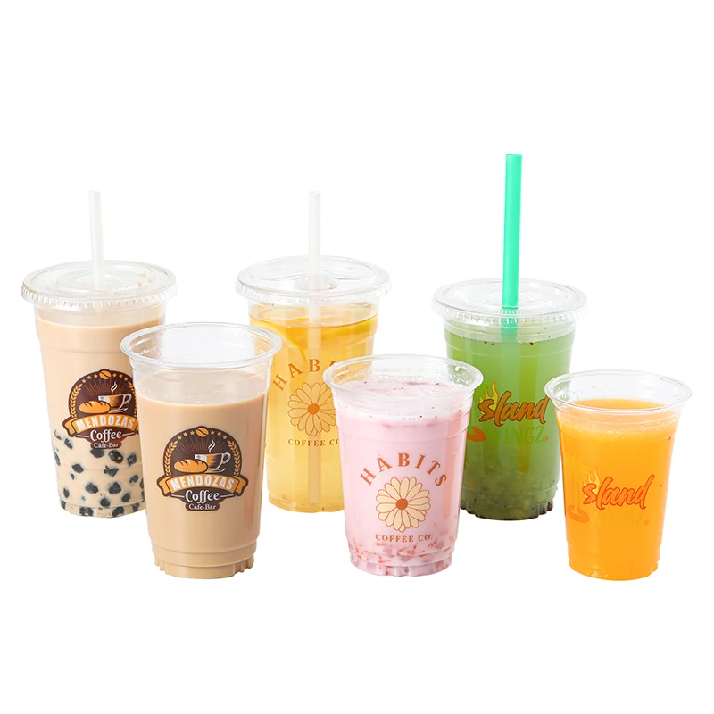 Factory Supplier Milkshake Smoothie Plastic Cups Transparent Plastic Drinking Cup Coffee Plastic Cup with Lids