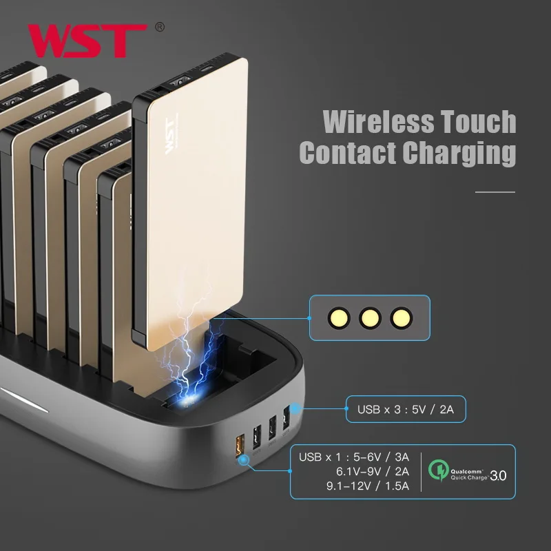 WST Metal Case 8000mah*8 Power Banks USB Restaurant Sharing Free Shared Mobile Power Bank Docking Charging Station with Cable