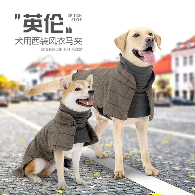 British style plaid large dog suit jacket warm winter pet clothes best quality pet dog outdoor jacket