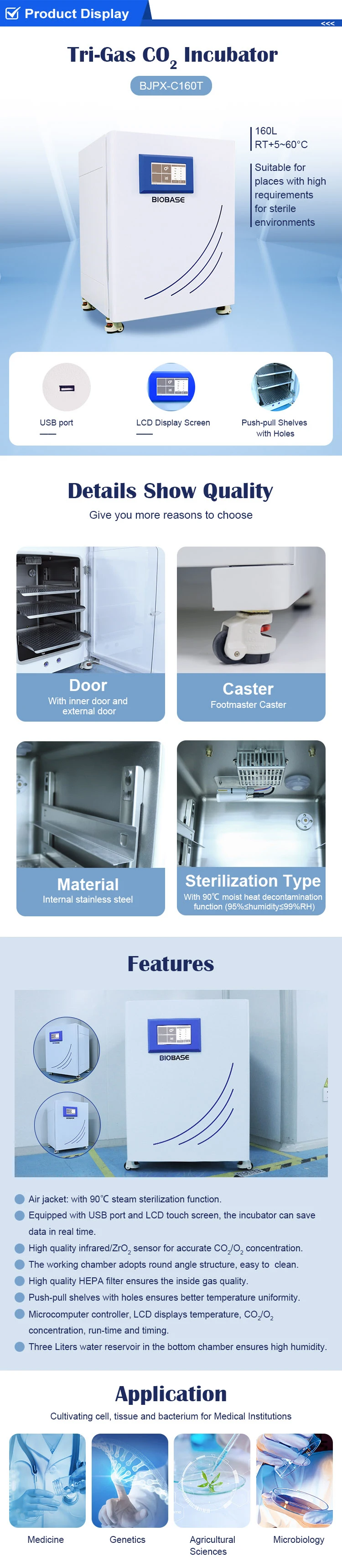 Biobase Trigas Co2 Incubator Bjpxc160t With High Quality Hepa Filter
