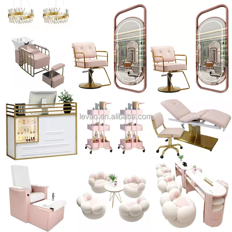 Ladies Pink Salon Station Furniture Set Equipment Beauty Hairdressing