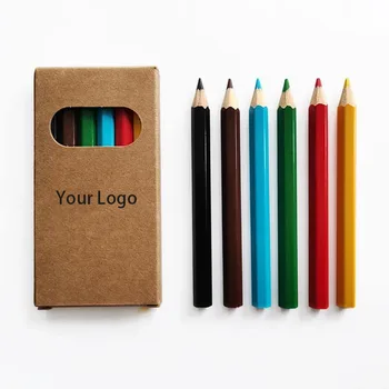 Hot Selling 6Pcs 3.5'' Mini Colored Pencils Set Short Hexagonal Colouring Pencils In Bulk Color Pencil Customized