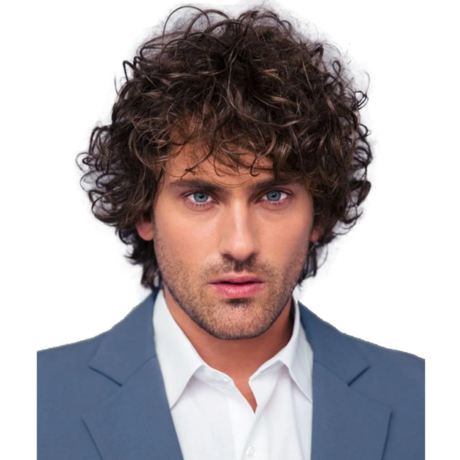 short curly spring curl men wig toupee fluffy h