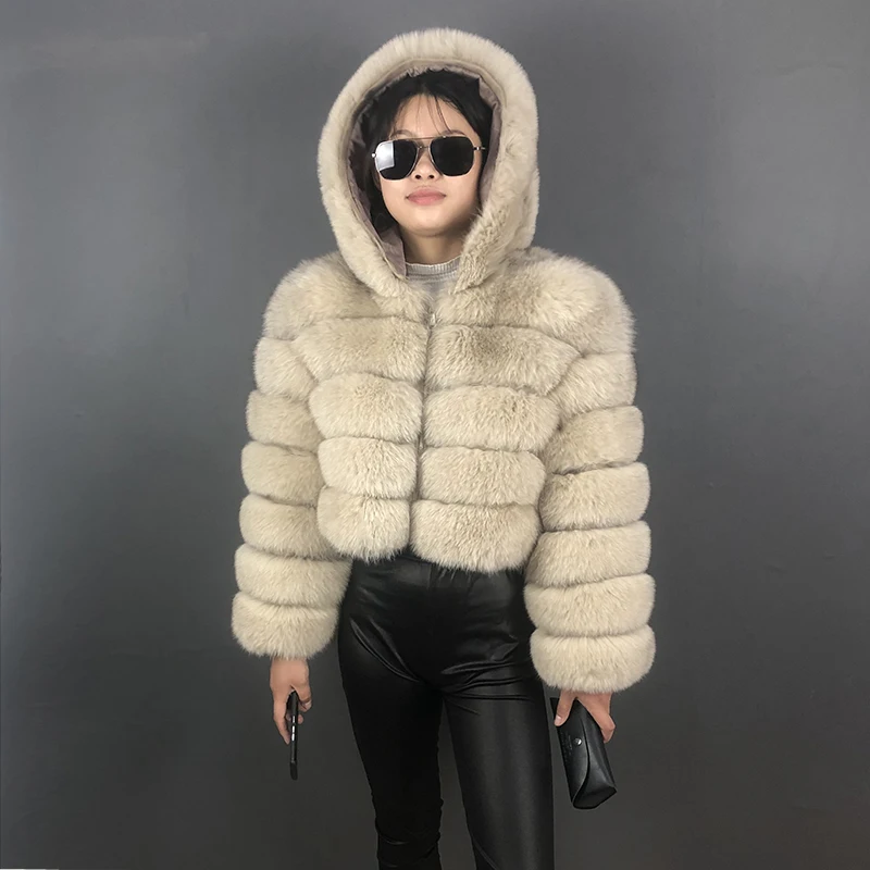 Women's Coats Real Fur Coat Natural Fox Fur Jacket Removable Hood
