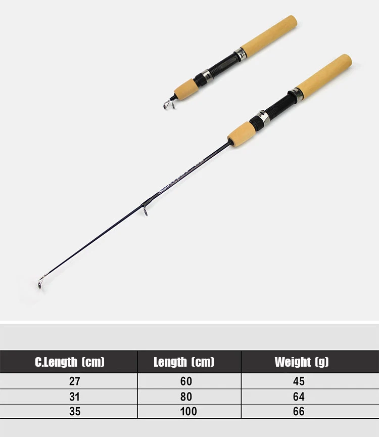 Portable Ice Fishing Rod Telescopic Carbon Fiber Lure Shrimp Fishing Pole  60/80/100 cm Winter