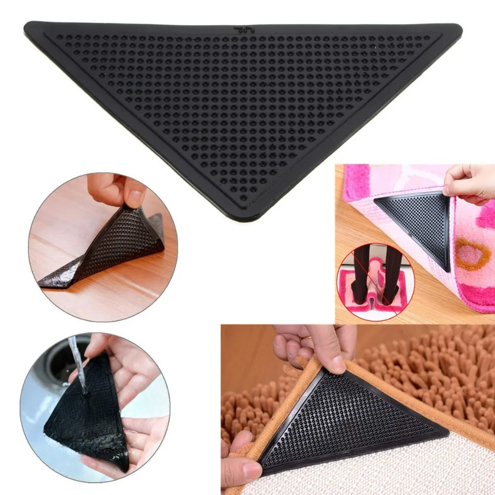 4pcs/set Reusable Washable Rug Carpet Mat Grippers Non Slip