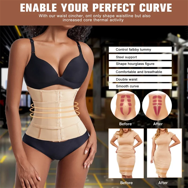 Custom Full Body Waist Cinchers Women Double Belt Trimmer Corset Enhance Waist Trainer Shaperwear Shaping Tummy Control Shaper factory