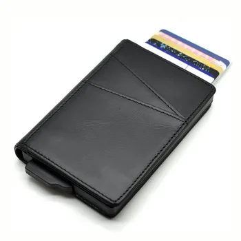 Smart Leather RFID Pop up Wallet Aluminum Metal Card Holder Custom Slim Wallet for Men 2023