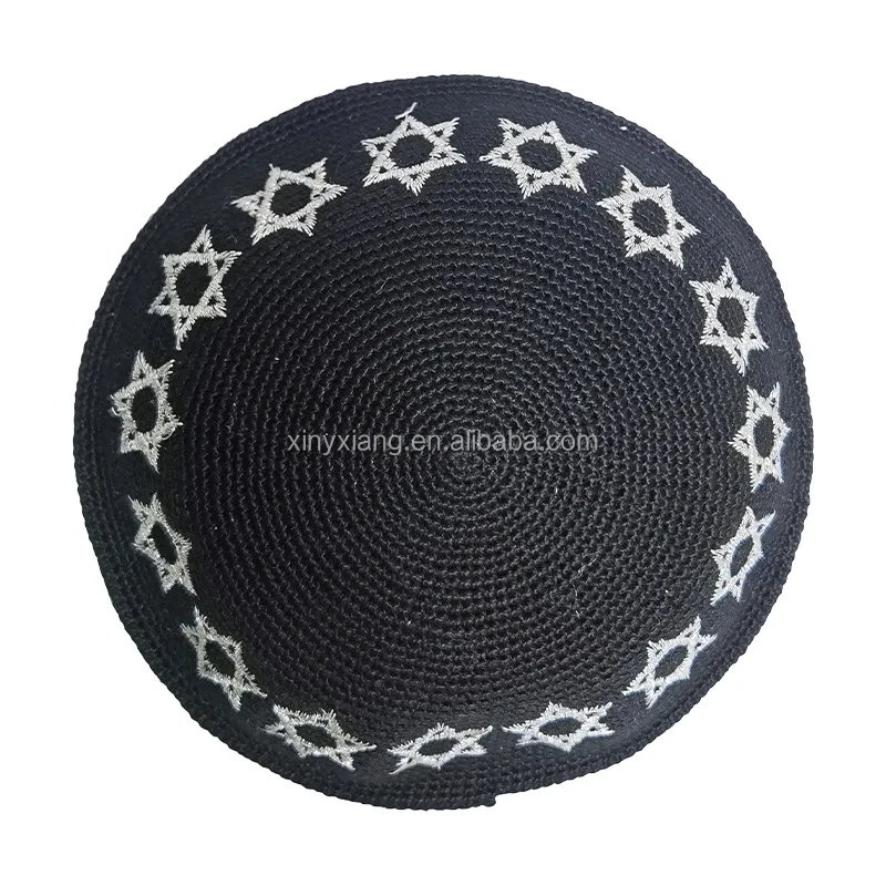 Factory Custom Kippah Thin Thread Jewish Cap Kipa Yarmulke Israel Yamaka Hat Kipot Bris, Hand Knitted Cotton DMC Kippah