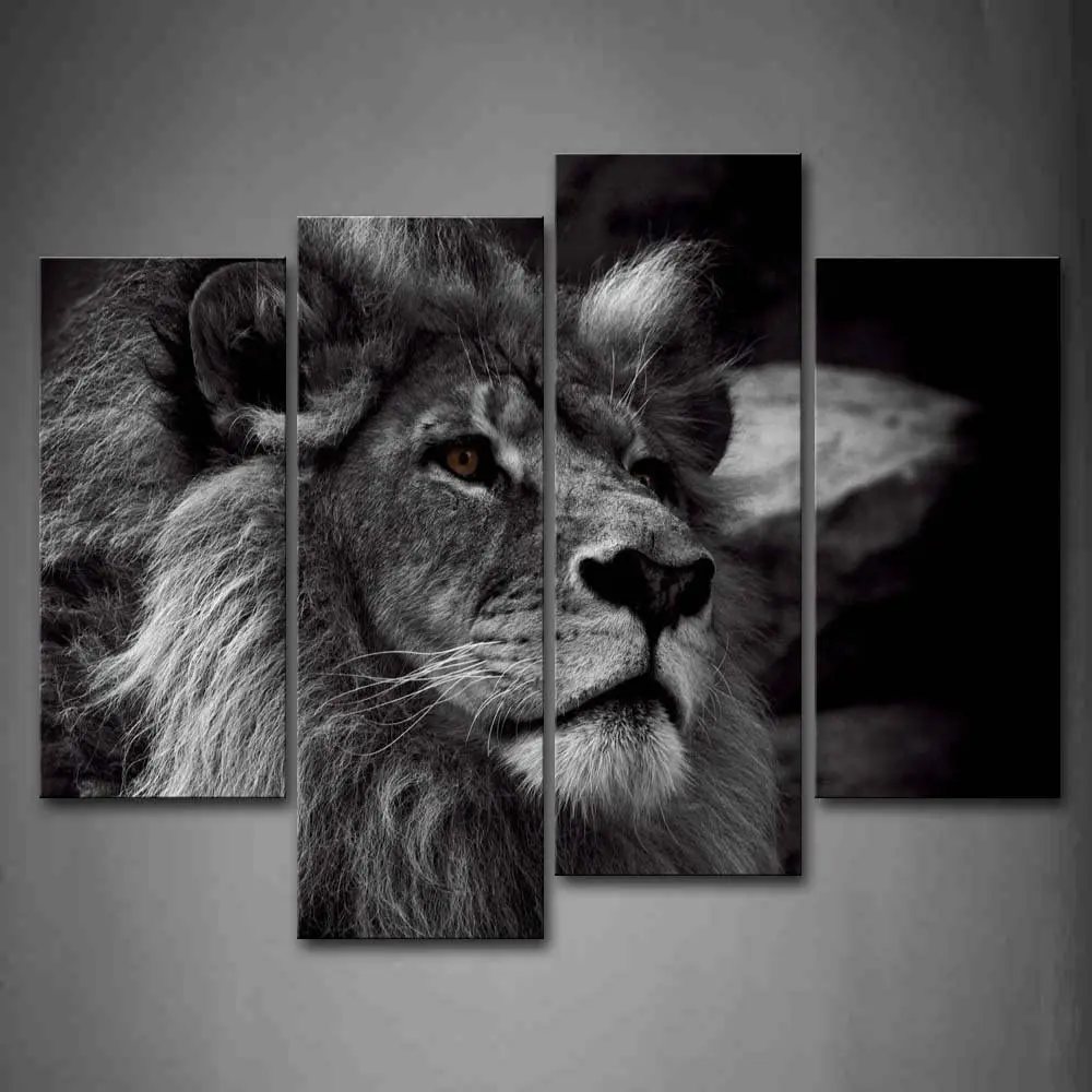 Lion Living Room Hd Prints Black And White Poster 4 Panel Painting Printed  Animal Canvas Wall Art - Buy Large Wall Painting,Black And White  Painting,Animal Canvas Product on 