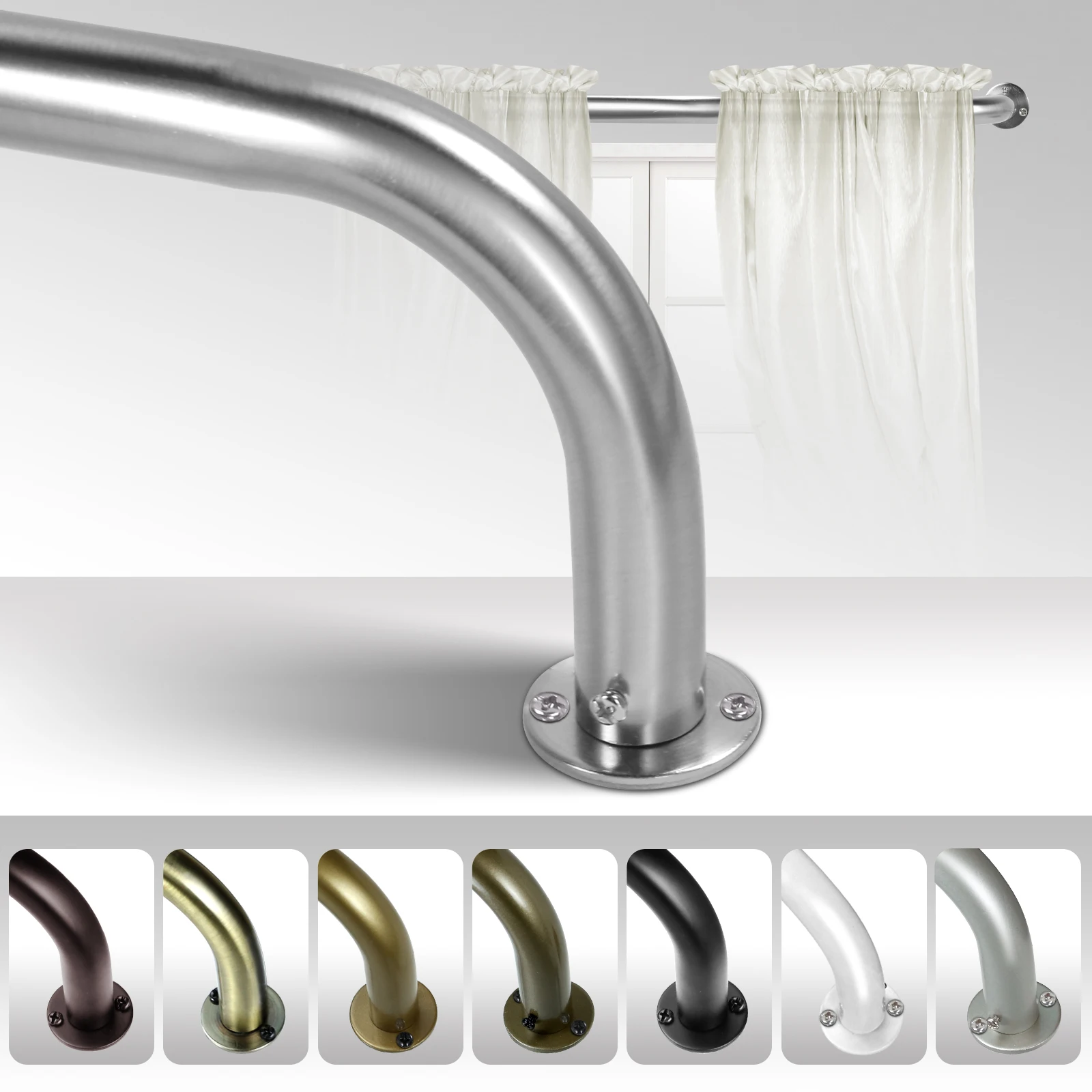 Customizable Steel Curtain Rod with Easy-to-Install Curved Pipe for Window Use in Rooms and Bathrooms