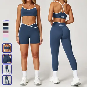 Custom High Quality Women's Sports Fitness Gym Clothes Solid Gym Wear Women Sets High Waist Leggings Running Exercise Yoga Set