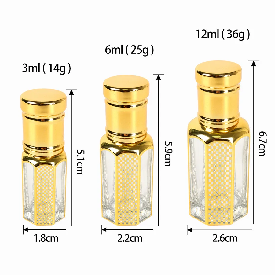 Electroplated Gold Arabic Glass Bottle with Roll Stick Empty Arab Attar  Roll on Sales Reasonable Price 3ml Perfume Oil Bottles