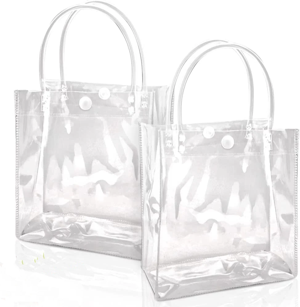 Cheap Clear Plastic Gift Bags With Handle,Reusable Transparent Pvc Plastic Gift Wrap Tote Bag