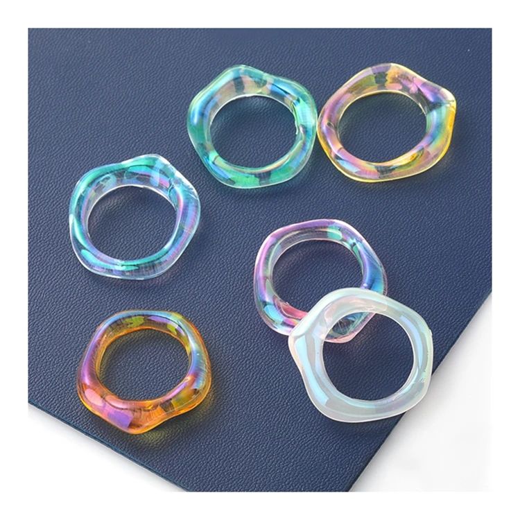 Summer Cute Colorful Multi Color Acrylic Resin Ring Girls Women's Fashion Plastic Ring Jewelry