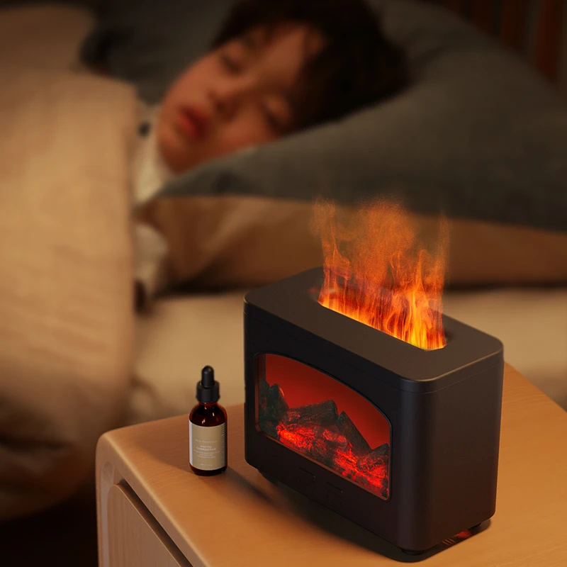 Winter Fireplace 3D Flame Diffuser Humidifier Ultrasonic USB Flame Humidifier Essential Oil Fire Aroma Diffusers