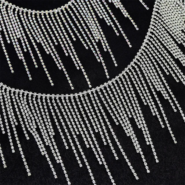 1 Yard Glitter Crystal Metal Strass Ribbon Crystal Applique Banding Clear Glass Rhinestone Chain Trim Tassel Fringe for Crafts