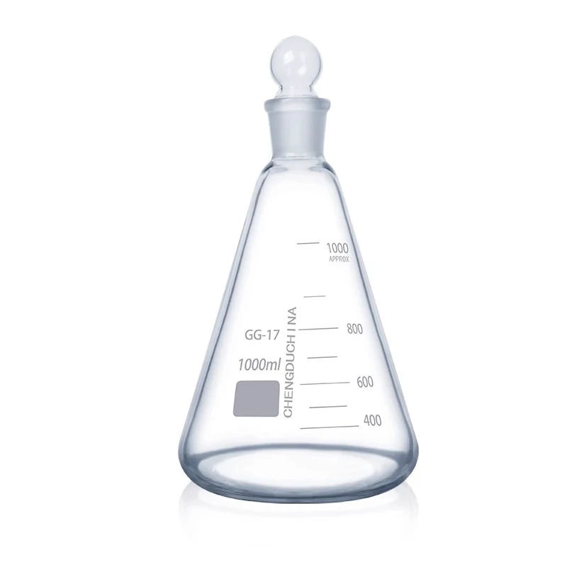2024 New KRC Lab Graduated Ground Stopper Glass Erlenmeyer Conical Flask Triangle Shape Flask with Standard Mouth Joint