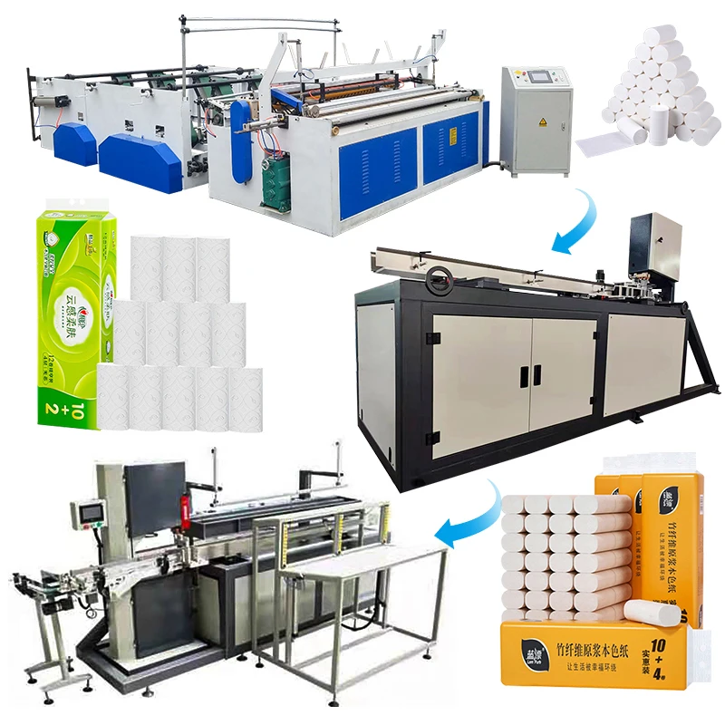 Professional Manufacturing Fully Automatic Toilet Paper Roll Making Rewinding Cutting  Wrapping Toilet Paper Making Machine Line