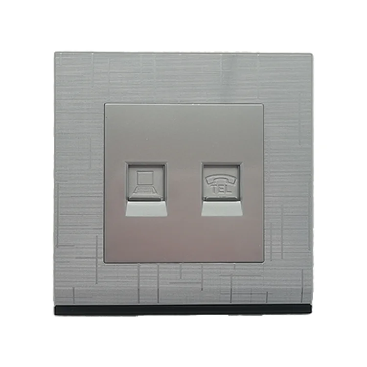VNX Standard 1 Gang10A Telephone Socket With 1Gang Date Socket RJ45 Silver Brush Meteor Rain Series Electrical Wall Socket