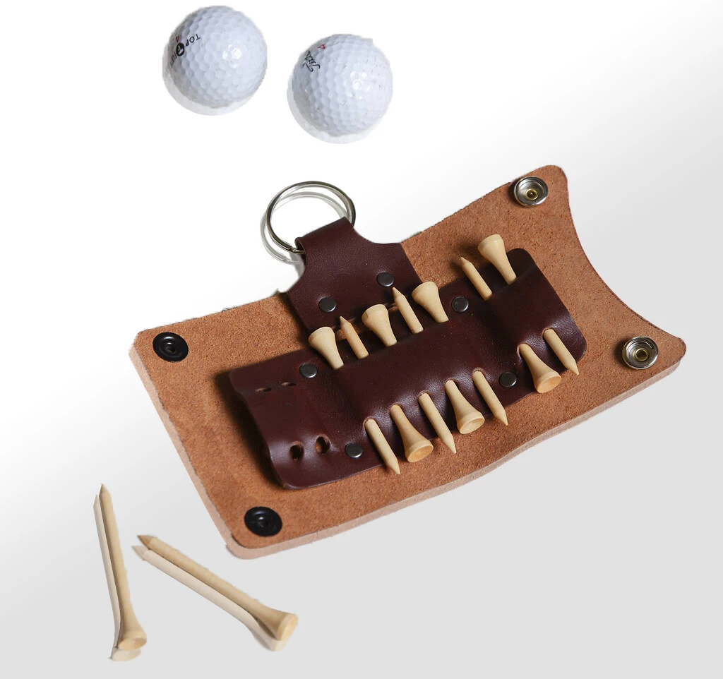 2022 New Arrival Rawhide Laserable Leatherette Blanks PU Leather Golf Bag Tag with 5 Wooden Tees