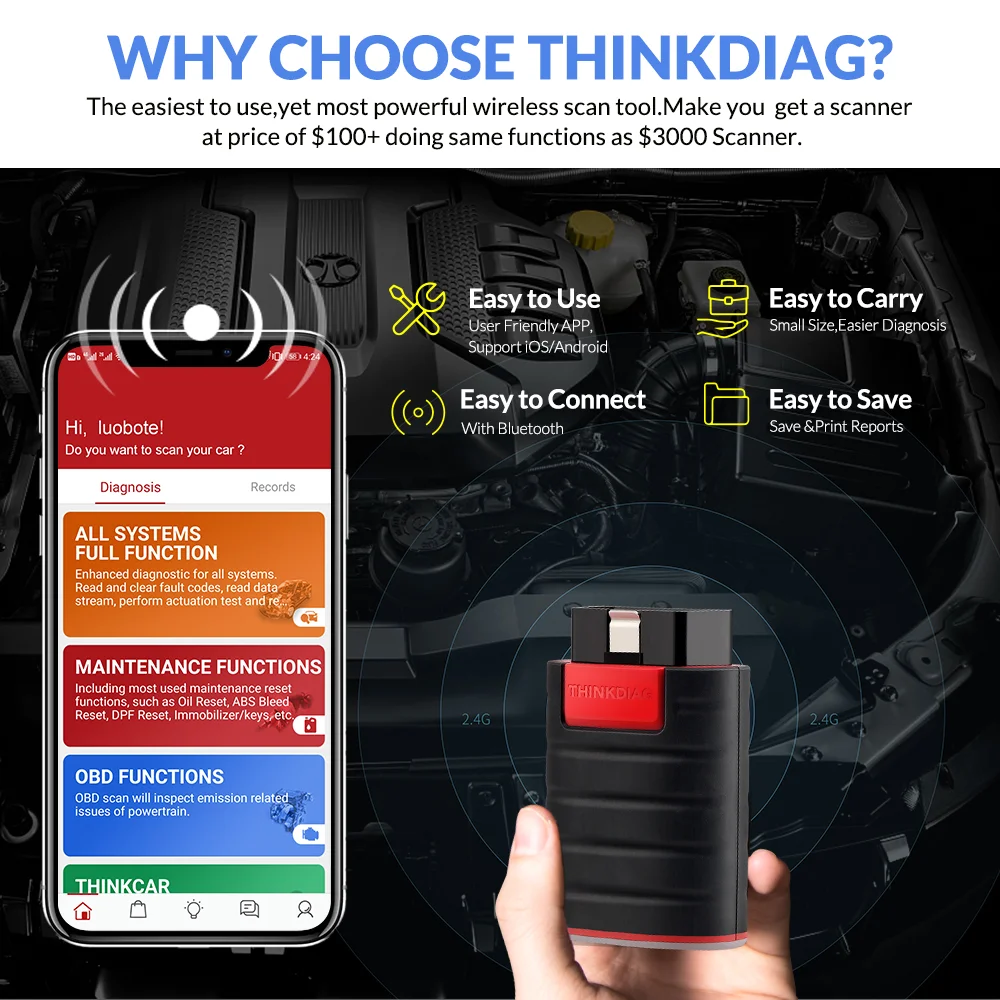 New Version ThinkDiag ALL Car Brands All Reset Service 1 Year Free Update OBD2 Diagnostic Tool Active Test ECU Code Surpass