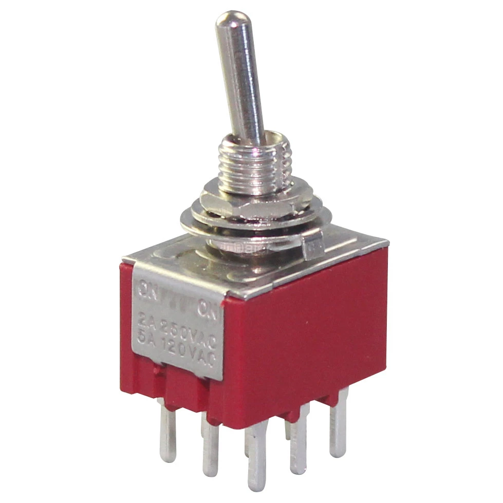 MTS-302-A2 Miniature Toggle Switch 3PDT 9 PIN on on Rocker Toggle Switch PCB Terminals 6A 125VAC 3A 250VAC for Car Boat Guitar