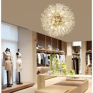 JACKSUN Large Golden LED Crystal Chandelier Dandelion 16-Lights Fireworks Pendant Light for Hallway Living Room Bedroom