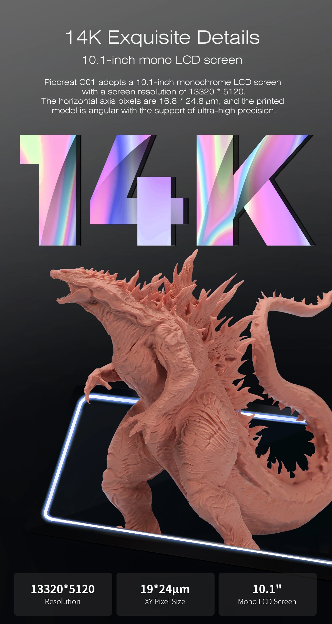 PionextC01最高解像度樹脂3Dプリンター14k12k16ミクロンX精度