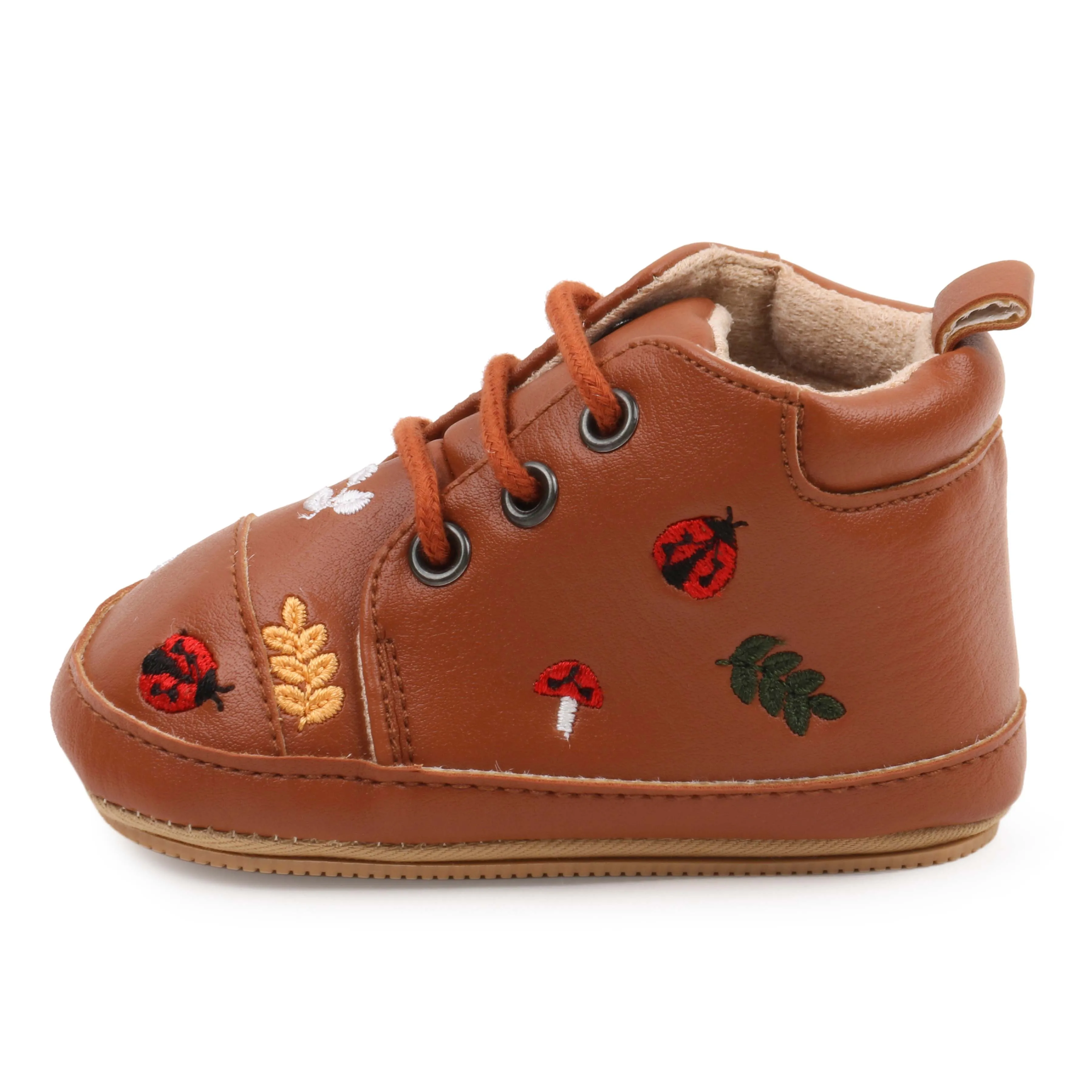 Spring and Autumn Pu Leather Cartoon Embroidered Baby High Top Front Elastic Casual Toddler Shoes factory
