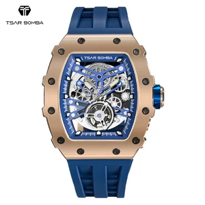 Top Brand Luxury Rose Gold Automatic Mechanical Watch for Men Water Resistant Analog Dial with Tonneau Case Miyota Movement
