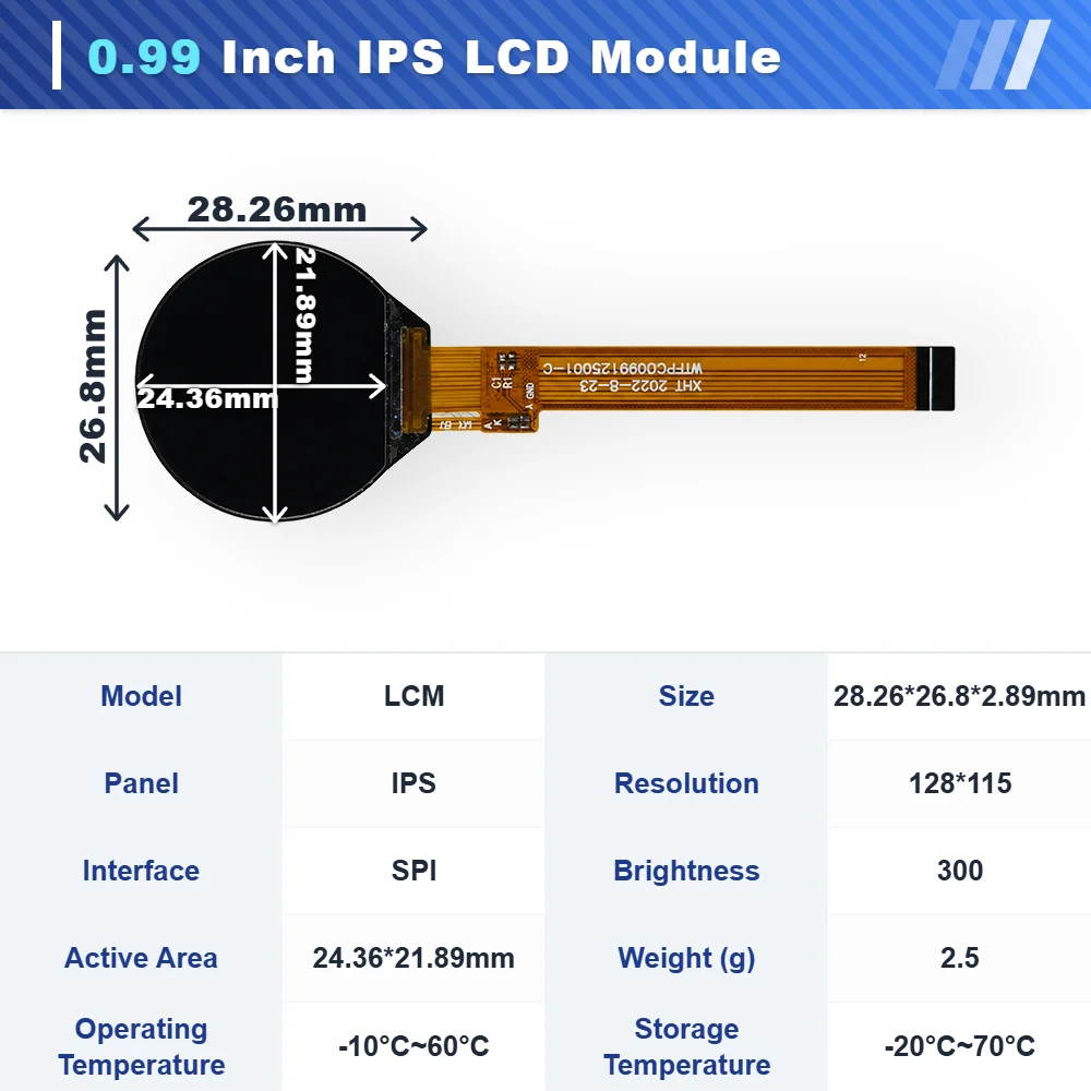 WEITAI 0.99 Inch TFT IPS LCD Panel Mounting Module with 128x115 Resolution 300cd/m Brightness SPI Interface factory