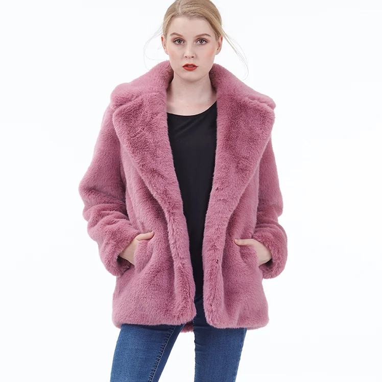 2022 Winter Custom Women Faux Fur Coat Long Sleeve Faux Fur Jacket