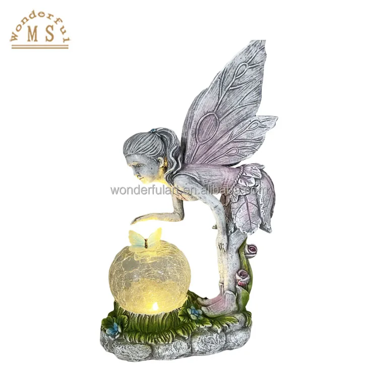 Resin cell battery LED Christmas poly stone Flying Sleeping Angels for Christmas holiday Home decoration