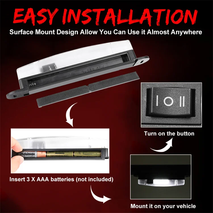White and Red Dual Light Modes Battery Powered UTV Dome Light