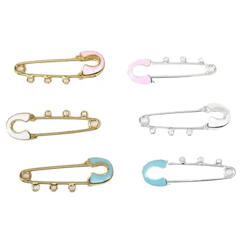 4CM 3Loops Islamic Baby Stroller Pins Pink Blue Enamel Safety Pin Small Gold Plated Muslim Baby Pin Brooches