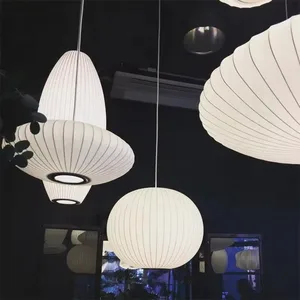 Japanese Minimalist White Silk Multi-Shape Ceiling Wabi Sabi Pendant Lights Lantern Chandelier Lamp
